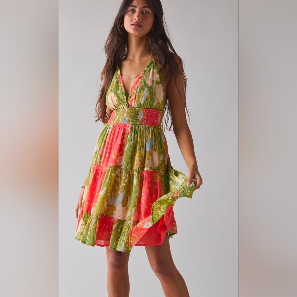 Kimchi Blue Patchwork Floral Multicolor Midi Dress